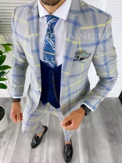 Costum barbati slim fit + Vesta bleumarin B5385 